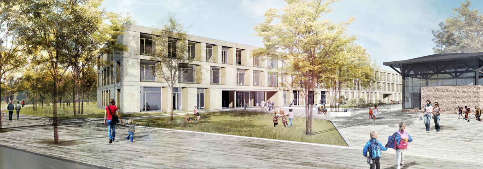 Der Neubau des Förderzentrums auf der Bult der Region Hannover in einer Visualisierung (Ansicht von der Janusz-Korczak-Allee).