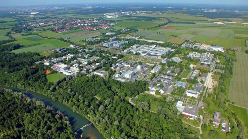 The campus of the Technical University of Munich in Garching, with the city of Garching in the background.