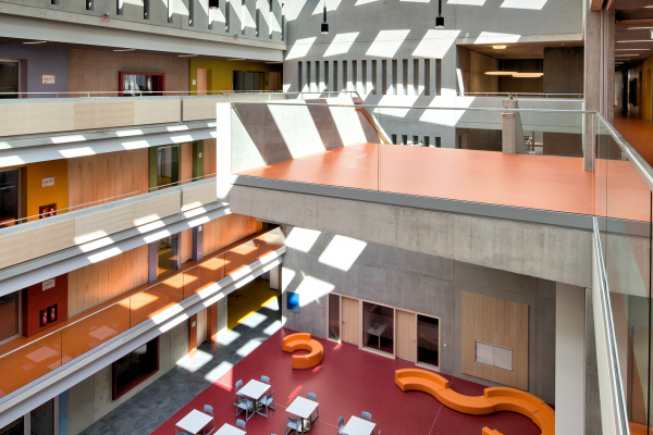 South atrium with seating to relax and promote communication