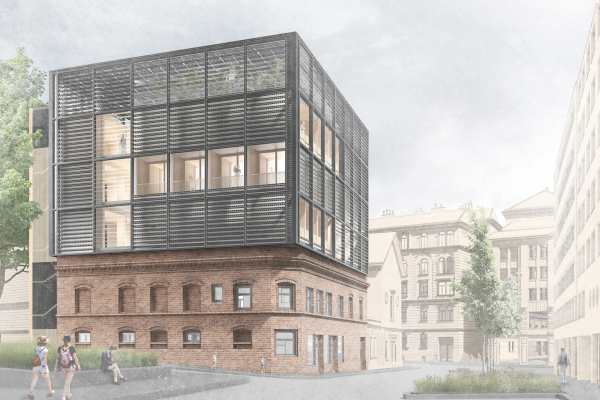 Rendering of concept to add storeys to Café ADA in Wuppertal