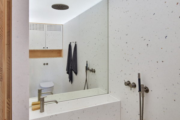 Bathroom surfaces made from recycled  yoghurt pot panels by the team from Stuttgart